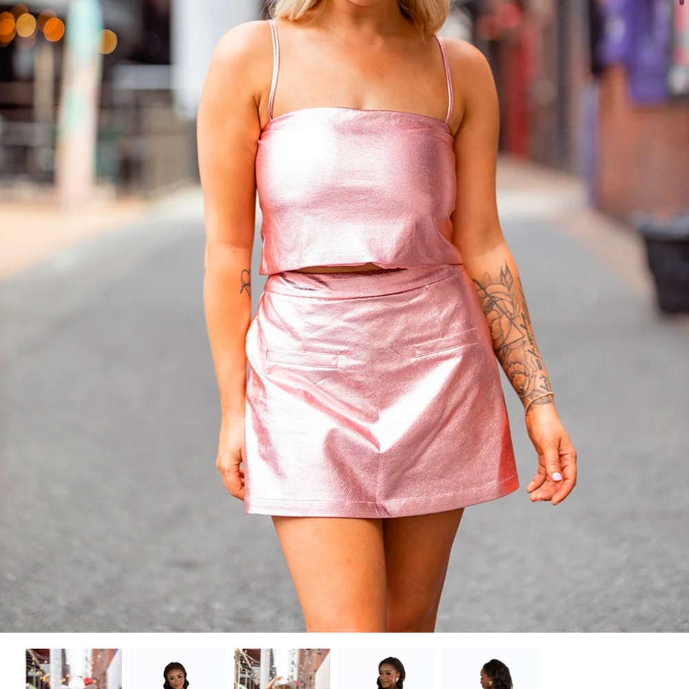 Buddy Love Pink Metallic Two-Piece Mini Skirt Set